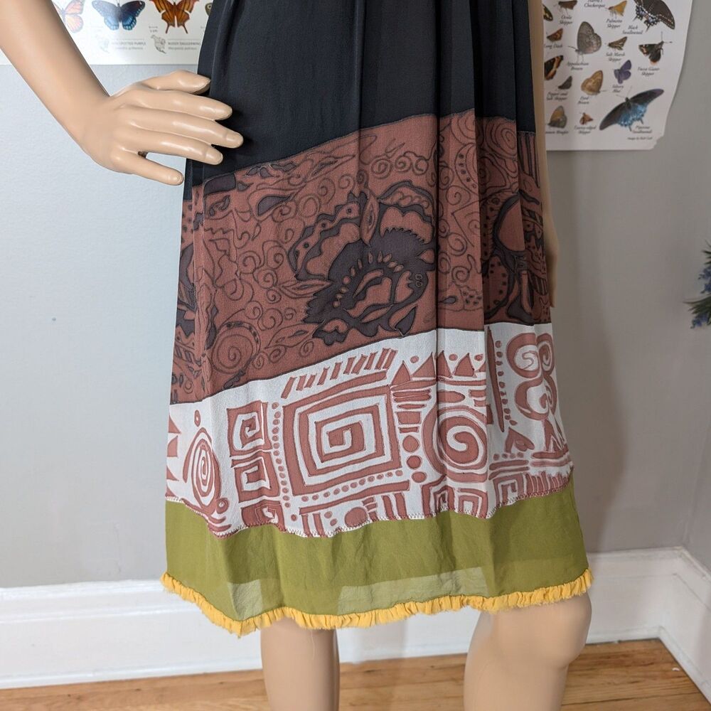 Vintage y2k Sue Wong Dress Silk Tribal Earth Fairycore Feather Beaded Size 4 - Picture 4 of 14
